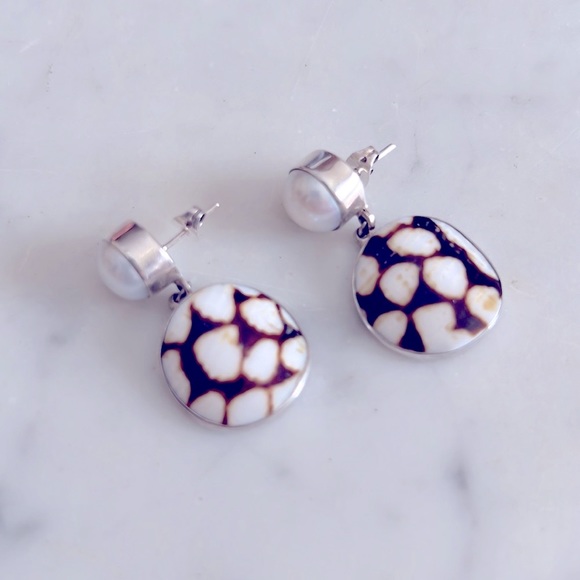 Earrings | Pearl + Tortoise Shell | Sterling Silver | Handmade in Mexico | $20 - Picture 2 of 8